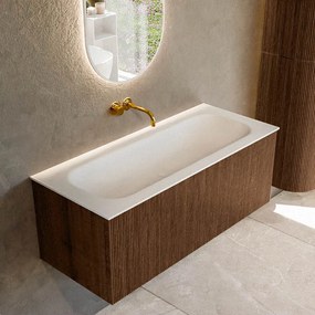 Mondiaz Kurve 110cm badmeubel walnut met 1 lade en wastafel big medium midden zonder kraangat