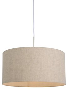 Landelijke hanglamp wit met katoenen kap lichtgrijs 50 cm - Combi