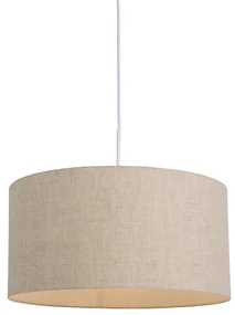 Stoffen Eettafel / Eetkamer Landelijke hanglamp wit met katoenen kap lichtgrijs 50 cm - Combi Modern, Landelijk, Klassiek / Antiek E27 rond Binnenverlichting Lamp