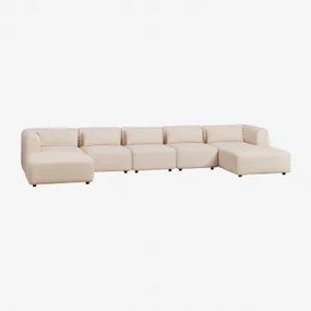 Modulaire Bank Met Dubbele Chaise Longue Van 5 Delen Fogler Chenille Crème Beige - Sklum