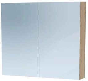 Saniclass Dual Spiegelkast - 80x70x15cm - 2 links- rechtsdraaiende spiegeldeur - MFC - legno calore 7764