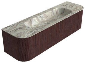 Mondiaz Kurve-dlux 160cm badmeubel ronding links/rechts ruby met 1 lade en 2 deuren en wastafel big medium midden zonder kraangat glace