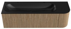 Mondiaz Kurve 145cm badmeubel ronding rechts dusk met 1 lade en deur en wastafel big large links 2 kraangaten urban