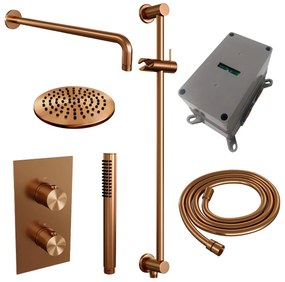 Brauer Copper Edition complete inbouw regendouche met staafhanddouche, gebogen wandarm, glijstang en hoofddouche 20cm set 39 koper geborsteld PVD