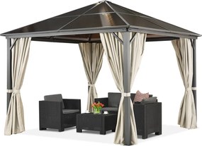 Milos tuinhuisje 3x3m met klamboe en crèmekleurige gordijnen Tuinpunt