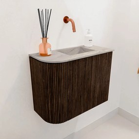 Mondiaz Joya DLux 50cm toiletmeubel ronding links walnut met wastafel faye rechts zonder kraangat glace
