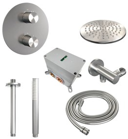 Brauer Brushed Carving thermostatische inbouw regendouche met staafhanddouche, plafondarm en hoofddouche 20cm set 77 RVS geborsteld PVD