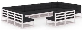 vidaXL 12-delige Loungeset met kussens massief grenenhout wit