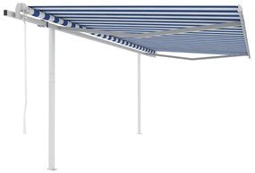 vidaXL Luifel automatisch uittrekbaar met palen 4,5x3 m blauw en wit