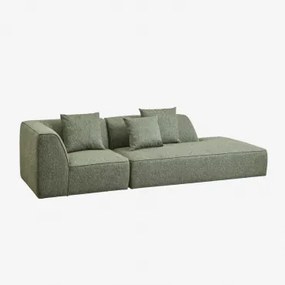 Cardea 2-delige Modulaire Hoekbank Met Gestoffeerde Chaise Longue Rechts Bouclé Groen – Salie - Sklum