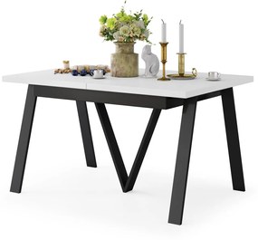 AVERY Wit mat/onderkant zwart - LOFT/INDUSTRIËLE TAFEL VOOR WOONKAMER/EETKAMER UITKLAPBAAR TOT 330 cm!