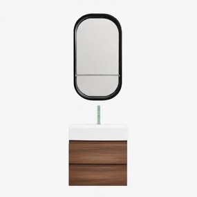 Badkamermeubelset Van Hout En Essenhoutfineer Met Geïntegreerde Wastafel Ona Donker Hout & Ovaal Met Plank Zwart 50x90 Cm Warien & Green - Sklum