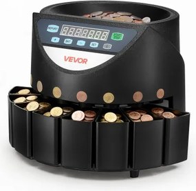 VEVOR muntenteller, muntensorteerder, muntentelmachine, geautomatiseerd tellen van munten, 8 coupures, sorteert tot 147 munten per minuut met led-display, soepele werking, batchverwerking van 850 munten.