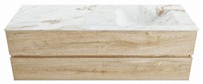 Mondiaz Vica DLux badmeubel 150cm washed oak 2 lades met wastafel frappe rechts 1 kraangat