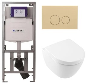 Villeroy & Boch Subway 2.0 Compact DirectFlush Toiletset - Geberit reservoir - softclose - quickrelease - bedieningsplaat beige - ronde knoppen - wit 0701131/1024232/SW1102365/1025456/