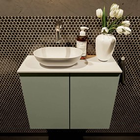 Mondiaz Fowy toiletmeubel 60cm army met witte waskom links zonder kraangat