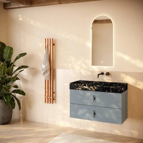 Muebles Murcia badmeubel ribbelfront 100cm baby blauw met Portoro Gold wastafel zonder kraangat