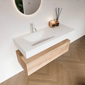 Zaro Alan badmeubel 110cm washed oak 1 lade met vrijhangende wastafel cloud links 1 kraangat talc
