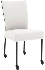 Goossens Eetkamerstoel Funk Zwarte Poten wit leer leuning en Zwart skater wiel met zwarte kapmet wielen, modern design