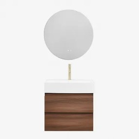 Ona Zwevend Badkamermeubelset Van Hout En Essenfineer Met Geïntegreerde Wastafel Geborsteld Goud ↑20 Cm Met Aftapkraan Zonder Overloop Orveta & Round