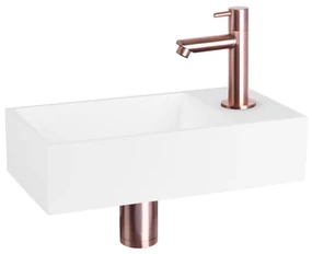 Differnz Solid fonteinset - 36x18.5x9cm - Rechthoek - 1 kraangat - recht koper kraan - Solid surface Wit 38.402.36