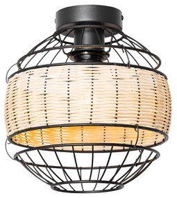 Oosterse plafondlamp zwart met rotan 25 cm - Emir