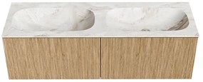 Mondiaz Kurve-dlux 140cm badmeubel oak met 2 lades en wastafel stor small dubbel zonder kraangat frappe