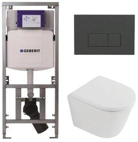 QeramiQ Dely Toiletset - 36.3x51.7cm - diepspoel - rimless - Geberit UP320 inbouwreservoir - softclose toilet zitting 35 mm - bedieningsplaat antraciet mat - rechthoekige knoppen - mat wit SW1026254/SW1000767/0701131/SW1102377