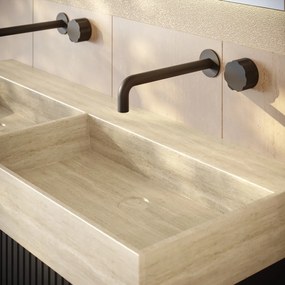 Fontana White Travertin badkamermeubel warm eiken 120cm met 2 kraangaten