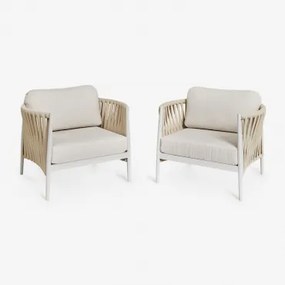 2-pack Fauteuils In Aluminium En Bouclé Stof Sereilen Bouclé Natuurlijke Kleuren - Sklum