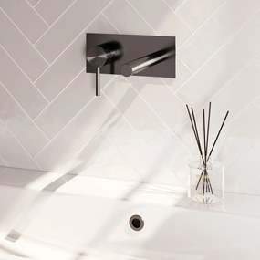 Brauer Stripe inbouw wastafelkraan ColdStart met rechte uitloop en afdekplaat model A2 gunmetal geborsteld PVD