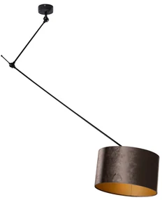 Hanglamp zwart met velours kap bruin 35cm - Blitz Klassiek / Antiek, Modern E27 rond Binnenverlichting Lamp