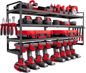 VEVOR Tool Storage Wall Mount, 4-laags opbergrek met 8 boorhouders, gereedschapshouder met schroevendraaierhouder, garagegereedschapsorganizer voor garage, werkbank en werkplaats