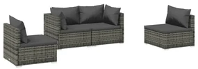 vidaXL 4-delige Loungeset met kussens poly rattan grijs