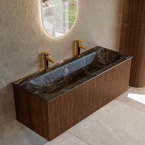 Mondiaz Kurve-dlux 120cm badmeubel walnut met 1 lade en wastafel big large midden 2 kraangaten lava