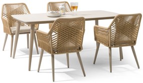 Tuinset 4 personen 180 cm Aluminium/rope Taupe Coco Vedra/Vienna