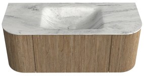 Mondiaz Kurve-dlux 110cm badmeubel ronding links/rechts dusk met 1 lade en 2 deuren en wastafel cloud midden zonder kraangat opalo
