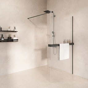 Saniclear Metric inloopdouche 120cm met handdoekhouder en helder glas verouderd ijzer - gunmetal