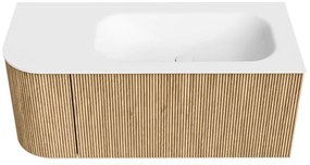 Mondiaz Kurve 105cm badmeubel ronding links oak met 1 lade en deur en wastafel big small rechts zonder kraangat