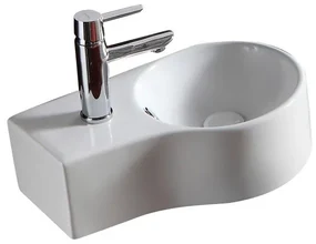 Nemo Spring Bali II handwasbakje 440 x 275 mm wandmontage porselein wit afvoergat D45 mm doorgestoken kraangat links D35 mm met overloop TR4506