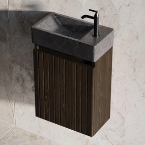 Fontana Recto toiletmeubel ribbelfront kasteel bruin 40x22cm met natuurstenen fontein rechts