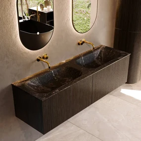 Mondiaz Kurve-dlux 150cm badmeubel shadow met 2 lades en wastafel stor small dubbel zonder kraangat lava