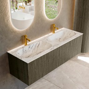 Mondiaz Kurve-dlux 140cm badmeubel shadow met 2 lades en wastafel stor small dubbel 2 kraangaten glace