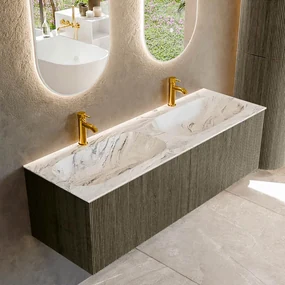 Mondiaz Kurve-dlux 140cm badmeubel shadow met 2 lades en wastafel stor small dubbel 2 kraangaten glace
