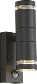 Moderne buiten wandlamp zwart 2-lichts IP44 met bewegingssensor - Dubbla