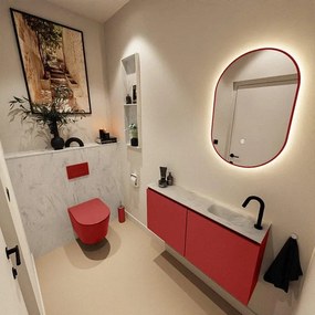 MONDIAZ TURE-DLUX 100cm toiletmeubel Fire. EDEN wastafel Opalo positie rechts. Met 1 kraangat. TUREDX100FIRR1OPA