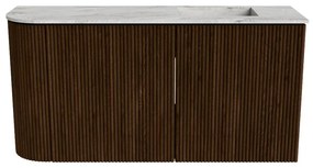 Mondiaz Joya DLux 80cm toiletmeubel ronding links walnut met wastafel faye rechts zonder kraangat glace