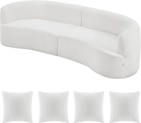 VEVOR Gebogen Modulaire Sectionele Bank (284 cm) met 4 Kussens, Extra Grote Loungestoel met Brede Diepe Zitting, voor Woonkamer Slaapkamer Appartement Kantoor, Slaapbank Vloerbank Wit