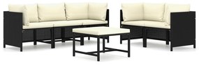 vidaXL 6-delige Loungeset met kussens poly rattan zwart