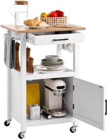VEVOR Keukeneilandwagen met kast met één deur, mobiele wagen met lade, handdoekhouder en haken, draagbare tafel op wielen, kleine koffie-eilanden, magnetronstandaard voor eetkamer, wit